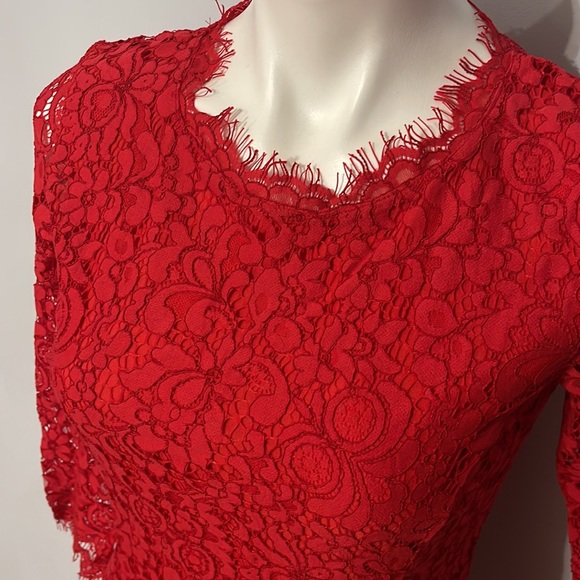 H&M Red Lace 3/4 Sleeve Dress, Size Small - Picture 2 of 8